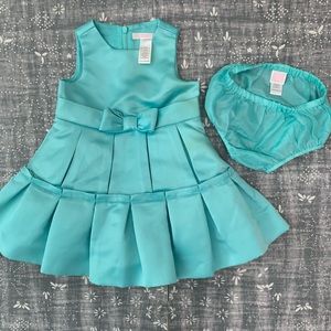Janie and Jack aqua blue pleated satin dress 6-12m